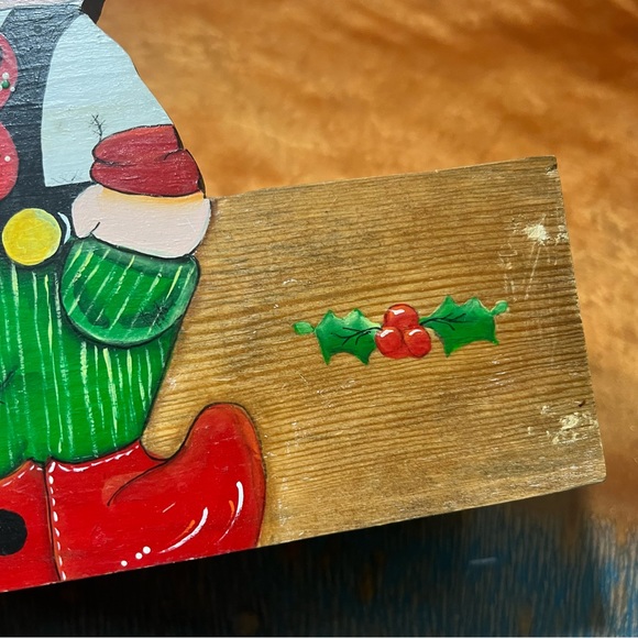 Vintage Hand Painted Wooden Christmas Elf Box Cardholder handmade 80s - Picture 4 of 14